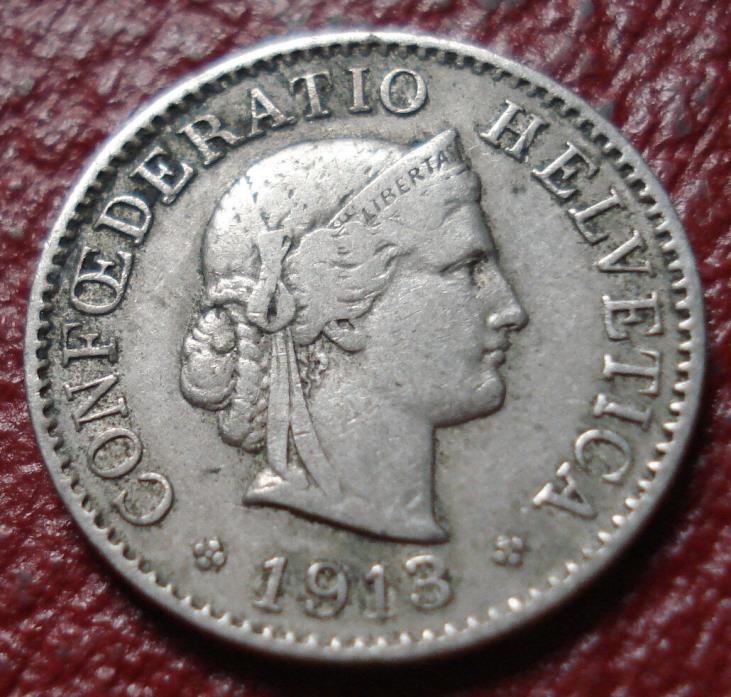 1913-B SWITZERLAND 5 RAPPEN IN FINE CONDITION