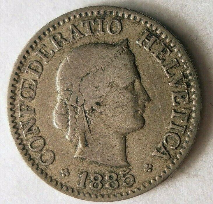 1885 SWITZERLAND 10 RAPPEN - Early Date Coin- FREE SHIP - SWITZERLAND BIN #2