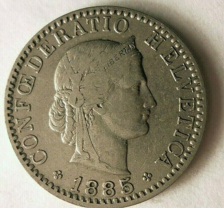 1885 SWITZERLAND 20 RAPPEN - Excellent Coin - FREE SHIP - SWITZERLAND BIN #2