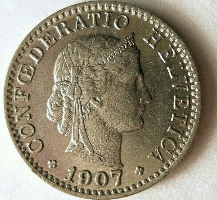 1907 SWITZERLAND 20 RAPPEN - Strong Grade Coin - FREE SHIP - SWITZERLAND BIN #2