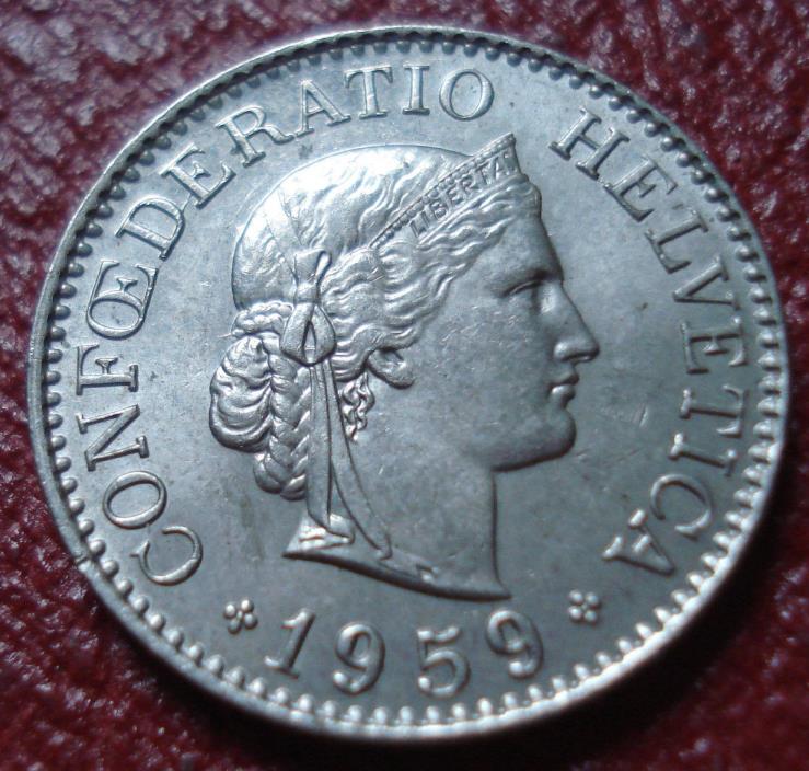 1959-B SWITZERLAND 10 RAPPEN IN AU CONDITION