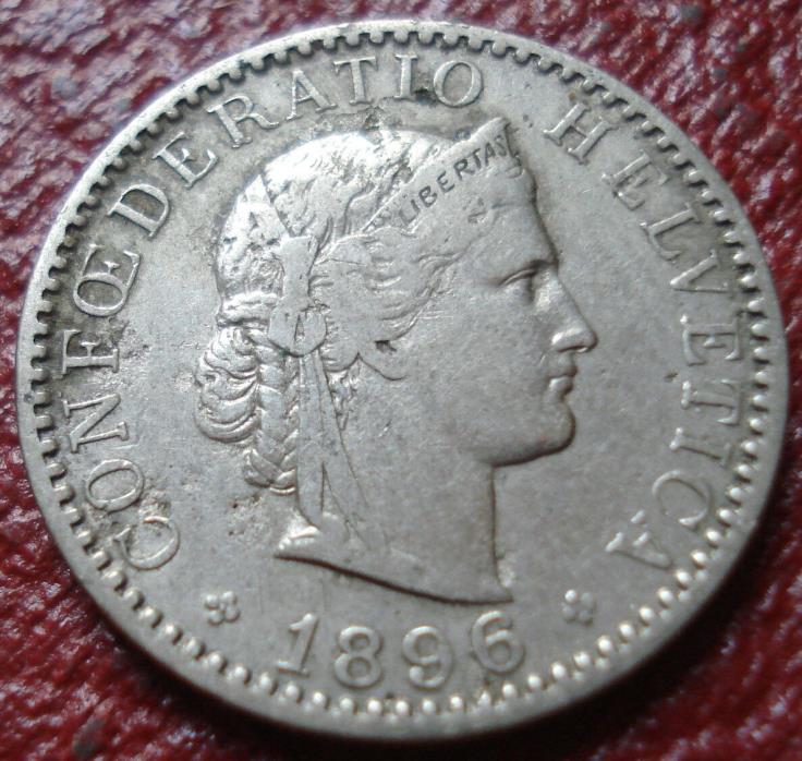 1896-B SWITZERLAND 20 RAPPEN IN FINE CONDITION