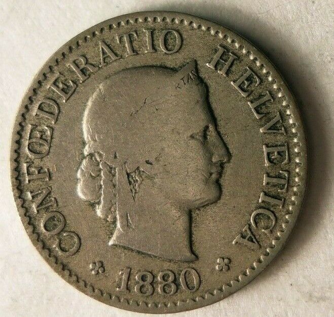 1880 SWITZERLAND 5 RAPPEN - Rare Early Date - FREE SHIP - SWITZERLAND BIN #2