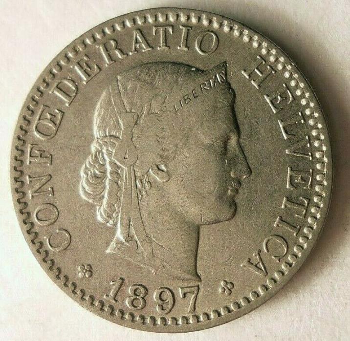 1897 SWITZERLAND 20 RAPPEN - Rare Key Date - FREE SHIP - SWITZERLAND BIN #2