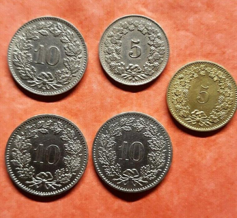 5 - 1943  5-10 Rappen. Switzerland Coin, CONFŒDERATIO HELVETICA LIBERTAS