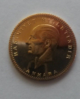 TURKEY 50 Kurush Gold Coin Weight: 3.6083g : 0.1064 troy oz.--ATATURK