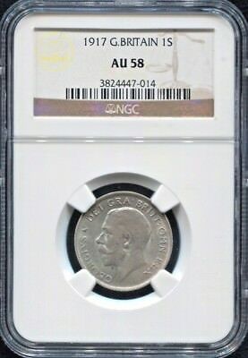 GREAT BRITAIN - FANTASTIC GEORGE V SILVER SHILLING, 1917, NGC CERTIFIED, KM# 816