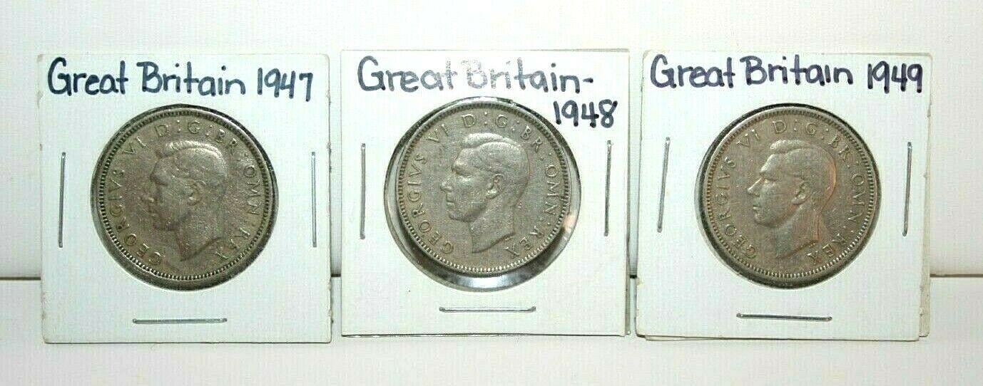 Lot of 3 Great Britain One Shilling Coins 1947 1948 1949