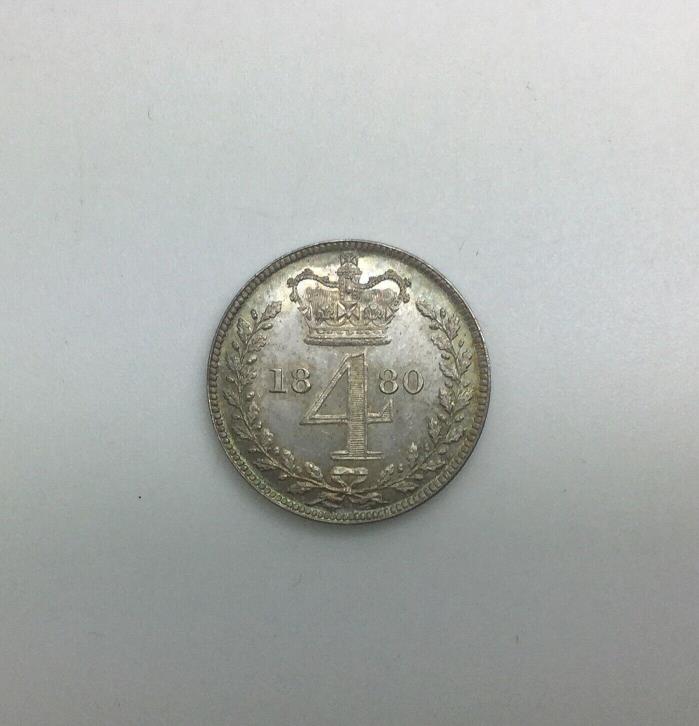Great Britain 1880  Maundy 4 Pence Victoria Young Head Very Pleasing Lustrous