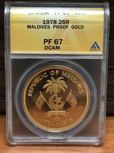 EXTREMELY RARE 1978 MALDIVES 25 RUFIYAA Gold Coin PF 67  ANACS Certified
