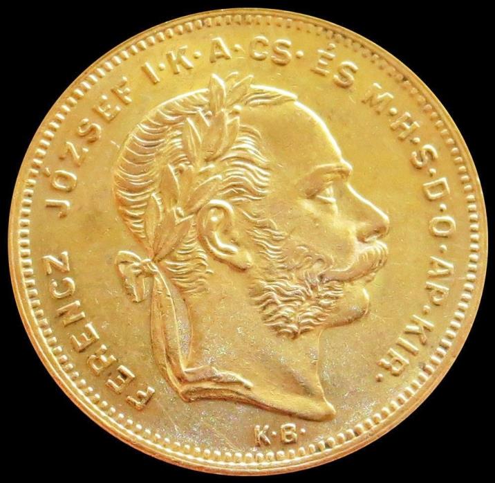 1878 KB GOLD HUNGARY 8 FORINT 20 FRANCS KREMNITZ COIN UNCIRCULATED CONDITION