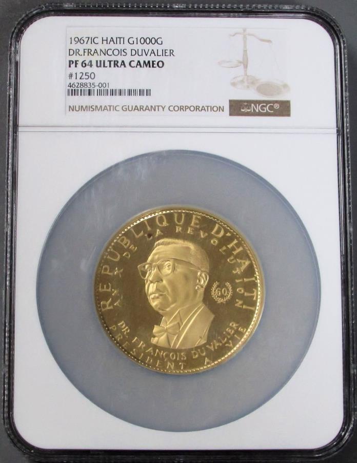 1967 GOLD HAITI 1000 GOURDES MASSIVE PAPA DOC 5.7140oz NGC PROOF 64 ULTRA CAMEO