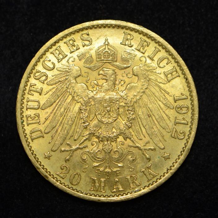 1912-A Germany 20 Mark .900 Gold AU++ (cn6105)