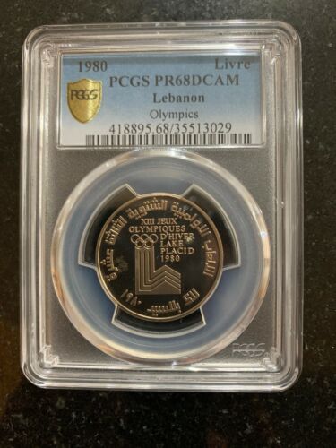 Lebanon 1980 coin graded PCGS PR 68 DCAM1 Livre Lake Placid Olympic Games