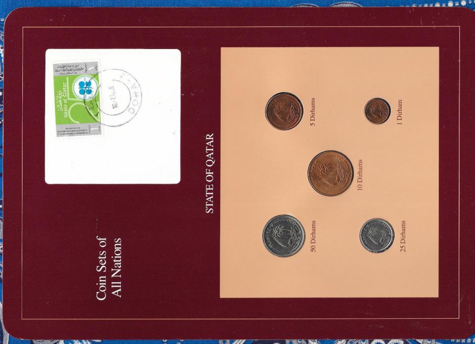 Coin Sets of All Nations Qatar w/card 1973 - 1987 UNC 25, 50 Dirhams 1987