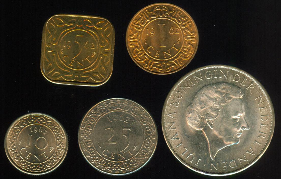 1962 SURINAME 5 COIN UNCIRCULATED SET