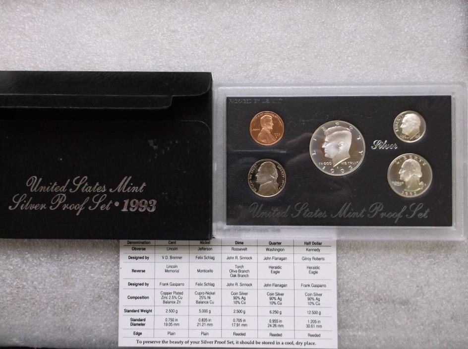 1993 S United States Mint Silver Proof Coin Set