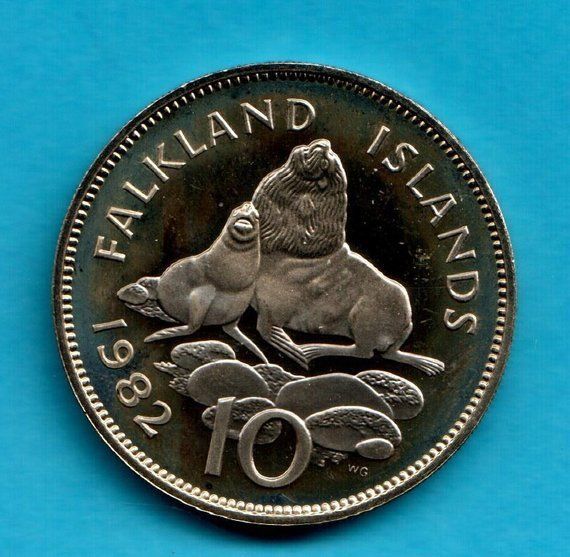 Rare 1 of 10,000 minted Falkland Islands 1982 10 pence Ursine Seal and cub UNC
