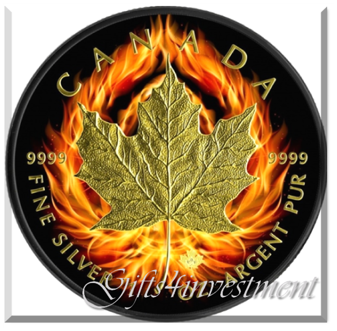 2015 Burning Maple 1oz Silver Coin - Black Ruthenium and 24kt Gold Gilded