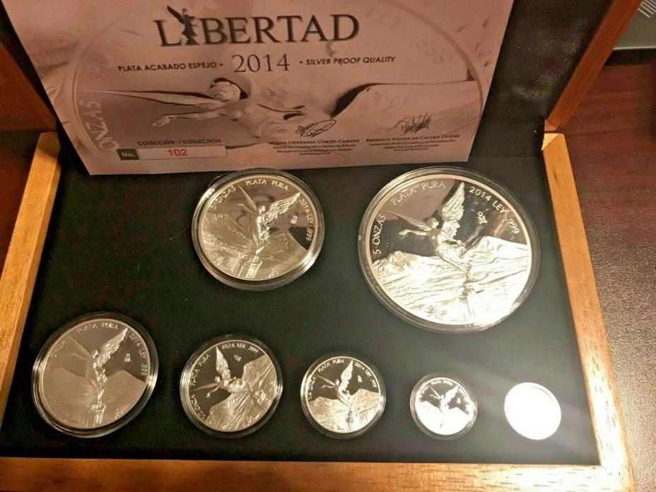 2014 7 Coin Silver Libertad Proof Coins of Mexico set  w COA #102