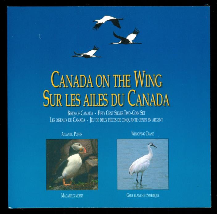 1995 CANADA PUFFIN & WHOOPING CRANE SILVER PROOF 50 CENTS SET