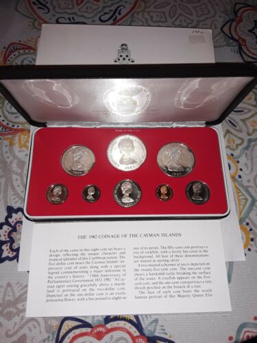 CAYMAN ISLANDS 8 Coins 1982 Proof Set Mintage 589 SILVER