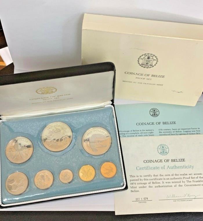 1974 COINAGE OF BELIZE 8 COIN PROOF SET FRANKLIN MINT