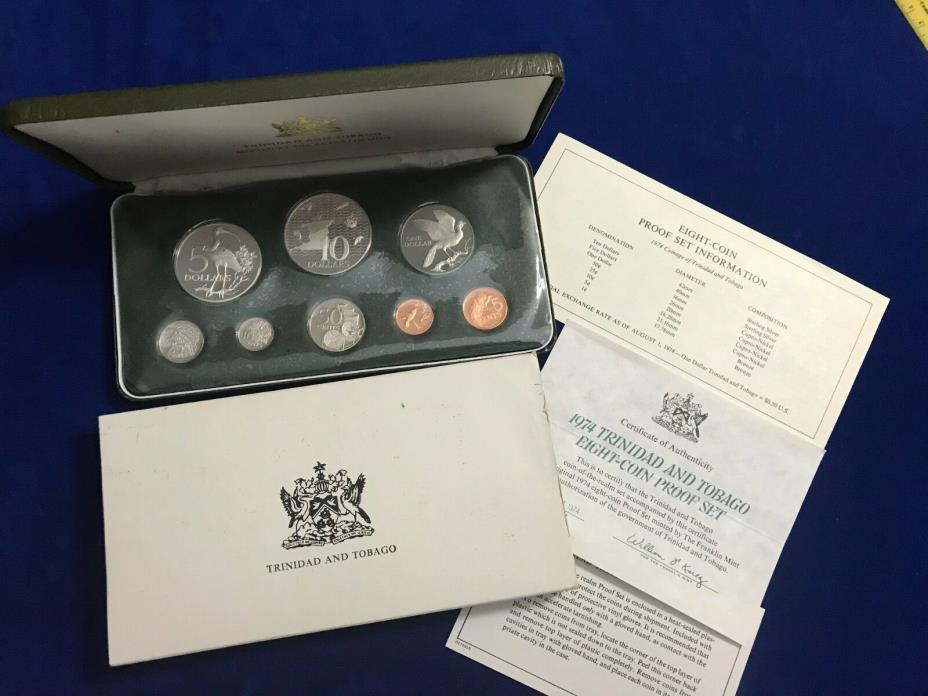 1974 Trinidad and Tobago 8 Coin Proof Set with Box and COA