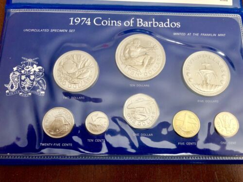 1974 Coins of Barbados brilliant uncirculated specimen set Franklin Mint
