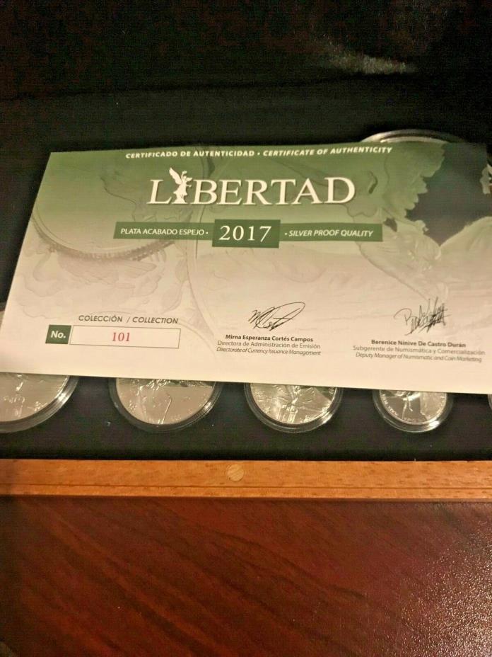 2017 7 Coin Silver Libertad Proof Coins of Mexico set  w COA #101