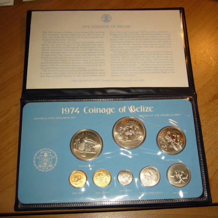 1974 Coinage of Belize 8 Coin w/COA Franklin Mint Specimen Set