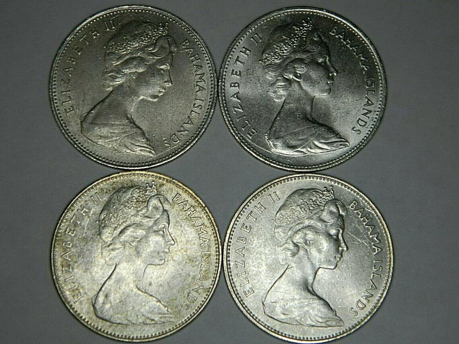 1966 Bahamas (80% silver) $1 Counch Shell silver Coins (Qty 4)