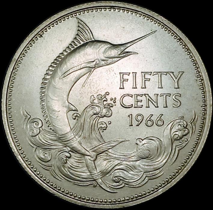 1966 Bahamas 50 Cents Uncirculated Silver Coin Blue Marlin