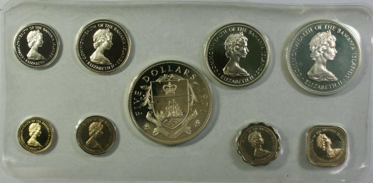 1971 Bahamas Mint Set 9 Coins Gem Proof in the Original Red Franklin Mint Box