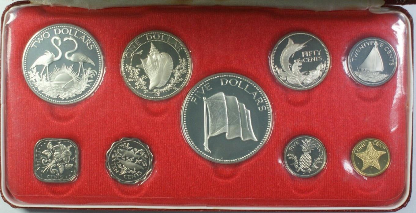 1975 Bahamas Mint Set 9 Coins Gem Proof in the Original Red Franklin Mint Box