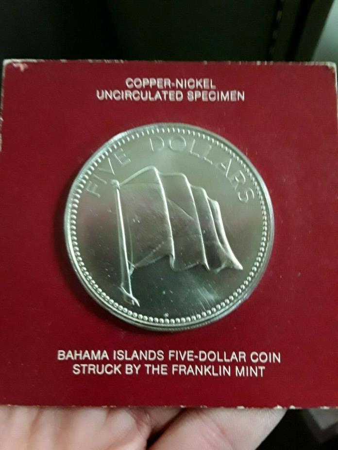 1974 Bahamas Five Dollar Copper-Nickel Proof Coin in Orig Card