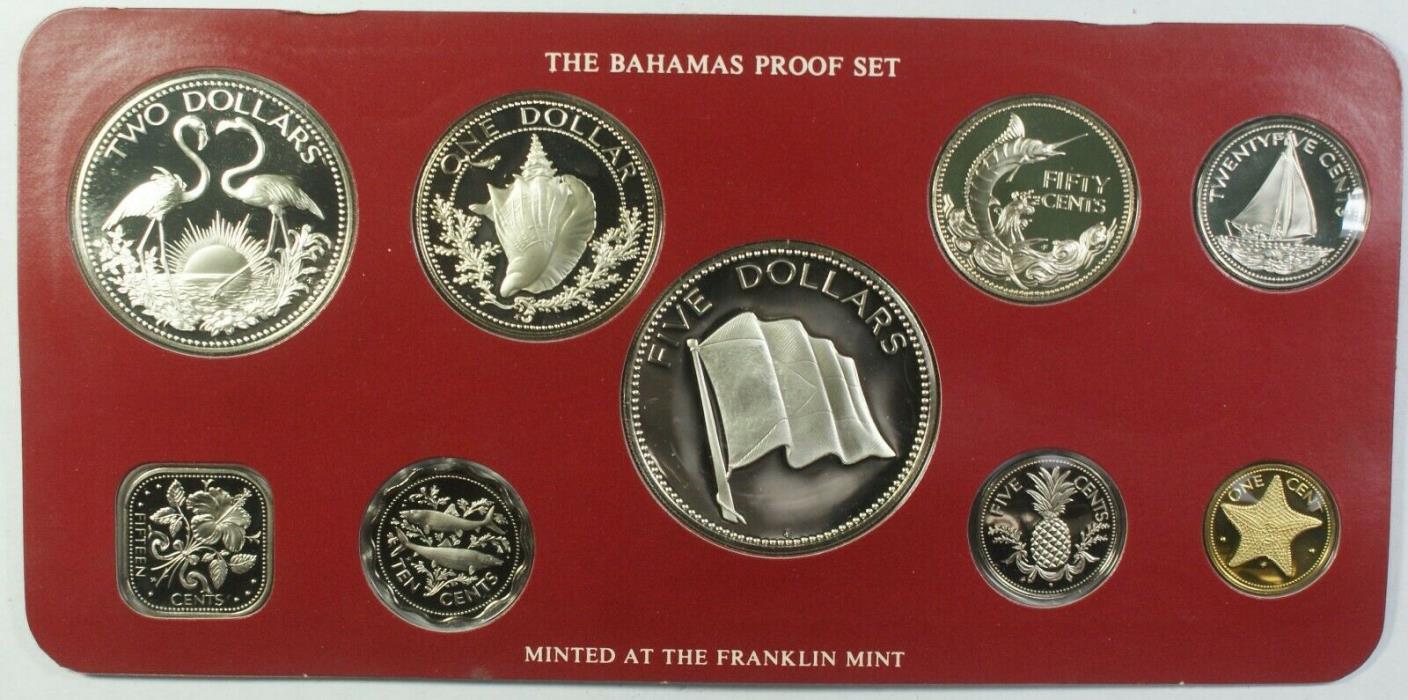 1976 Bahamas Mint Set 9 Coins Gem Proof in the Original Red Franklin Mint Box