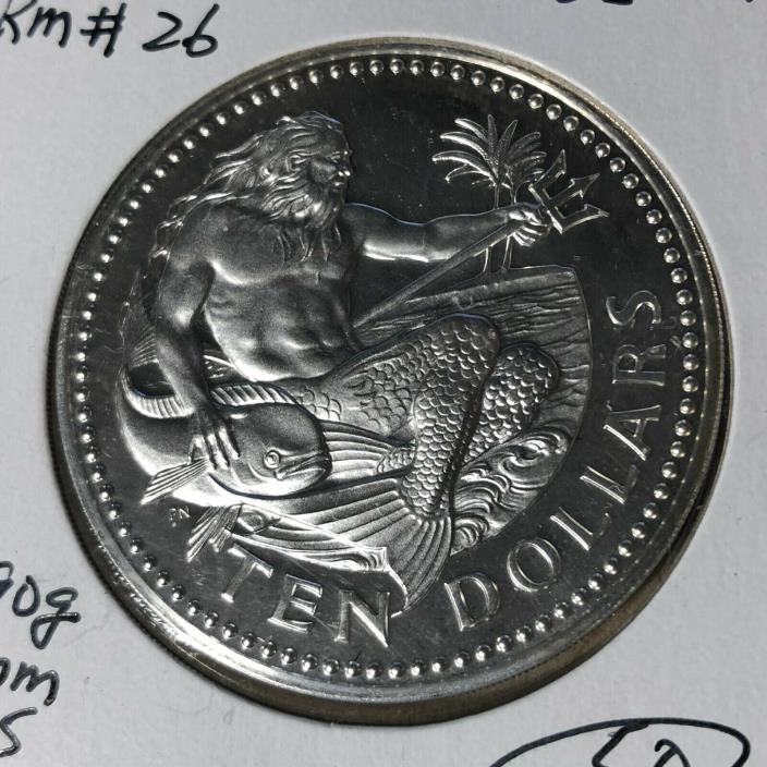 1976 Barbados $10 Dollars Silver Coin