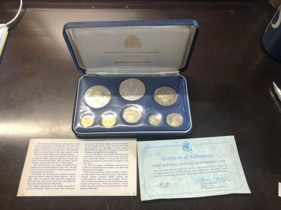 1973 First National Coinage of Barbados Proof Set Box & COA #J15262