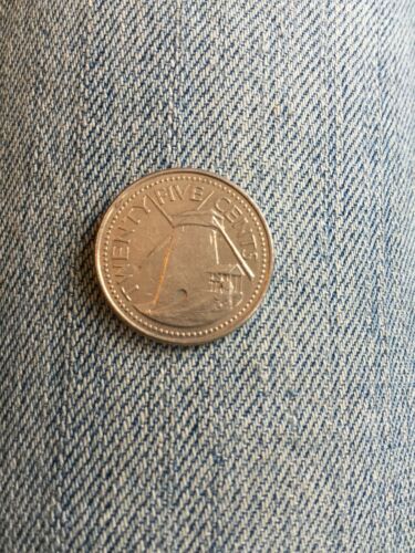 BARBADOS 2001 Circulated  LARGE VINTAGE 25 CENTS LIGHTHOUSE COIN