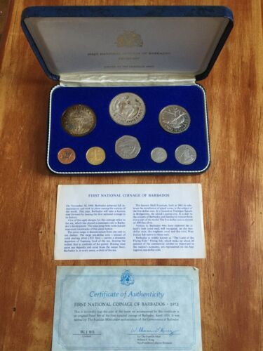 1973 First National Coinage of Barbados Proof Set Box & CoA