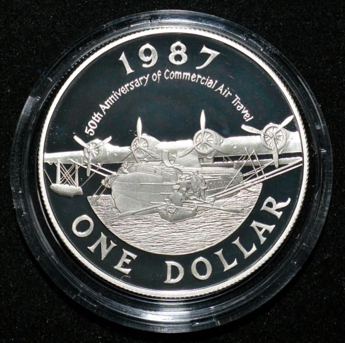 Bermuda 1987 $1 Silver PROOF Cameo Crown Sea Plane coin box COA