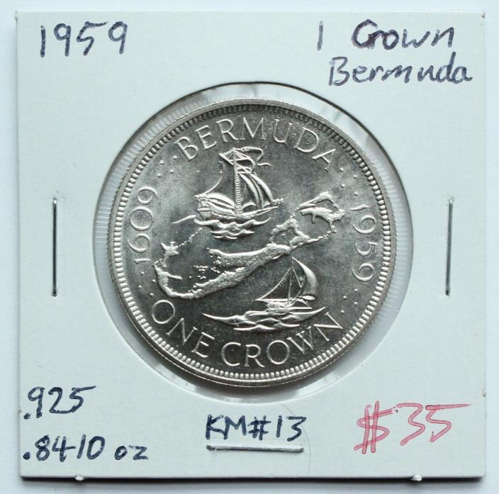 Bermuda 1 Crown Silver Coin 1959  BU Condition