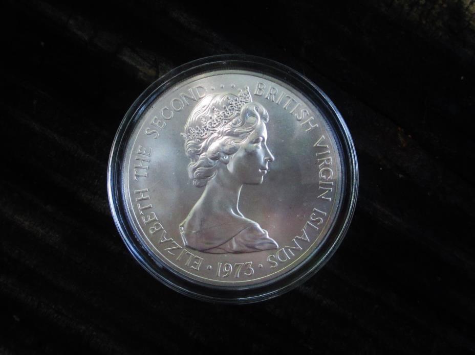 British Virgin Islands Silver: 1973 Dollar 0.925 Fine KM#6a in Airtight 170704