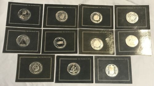 1985 FRANKLIN MINT TREASURE COINS OF THE CARIBBEAN 11 STERLING SILVER COINs
