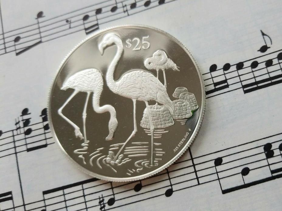 BRITISH VIRGIN ISLANDS $25 1993 KM178 Ag.925 1-year type Flamingo PROOF - RARE !