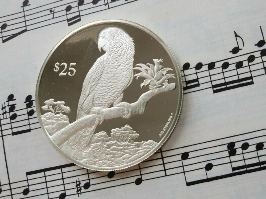 BRITISH VIRGIN ISLANDS $25 1993 KM155 Ag.925 1yr type Imperial Parrot PROOF RARE