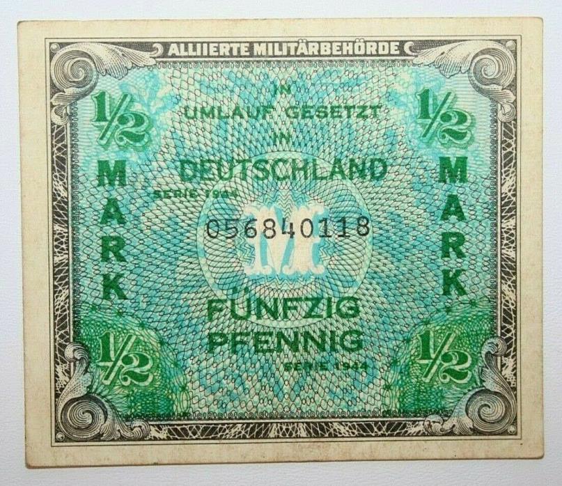 1944 Germany 1/2 One Mark Allied Military Banknote P 191a  056840118