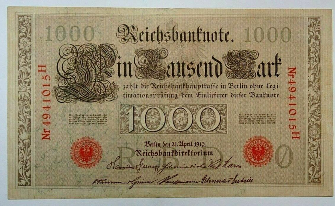 1910 Germany 1000 Mark Banknote P 44A
