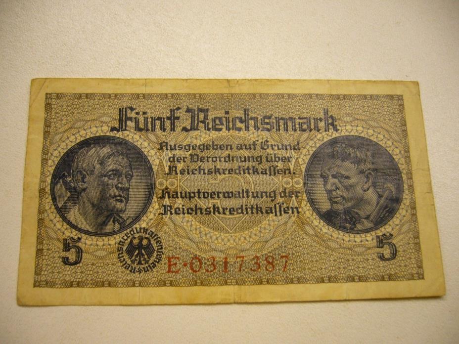 1939-1944 5 Reichsmark Banknote Deutsches Reich